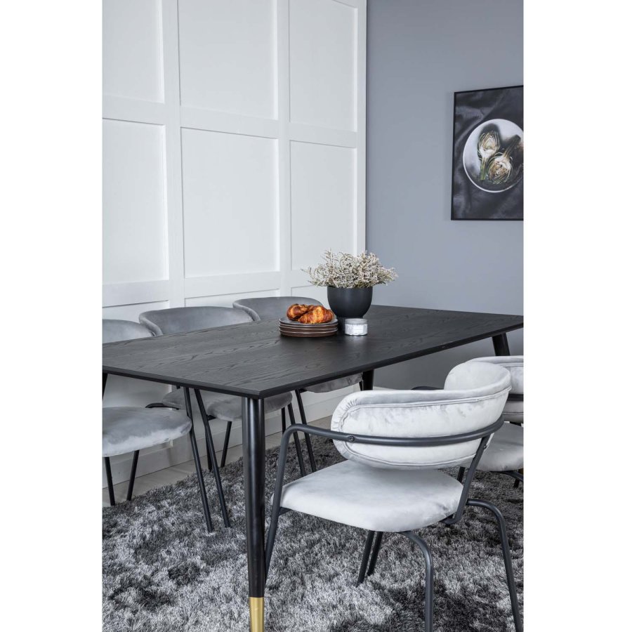 VENTURE DESIGN Dipp spisebordsst, m. 6 stole - sort finer/messing sort metal, gr fljl/sort metal
