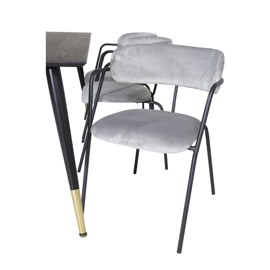 VENTURE DESIGN Dipp spisebordsst, m. 6 stole - sort finer/messing sort metal, gr fljl/sort metal