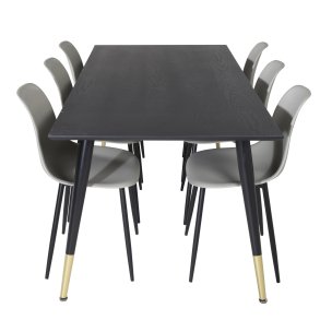 VENTURE DESIGN Dipp spisebordsst, m. 6 stole - sort finer/messing/sort metal, gr plastik/sort jern