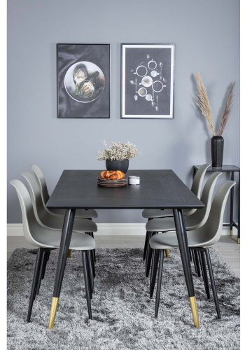 VENTURE DESIGN Dipp spisebordsst, m. 6 stole - sort finer/messing/sort metal, gr plastik/sort jern