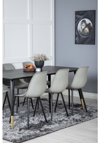 VENTURE DESIGN Dipp spisebordsst, m. 6 stole - sort finer/messing/sort metal, gr plastik/sort jern