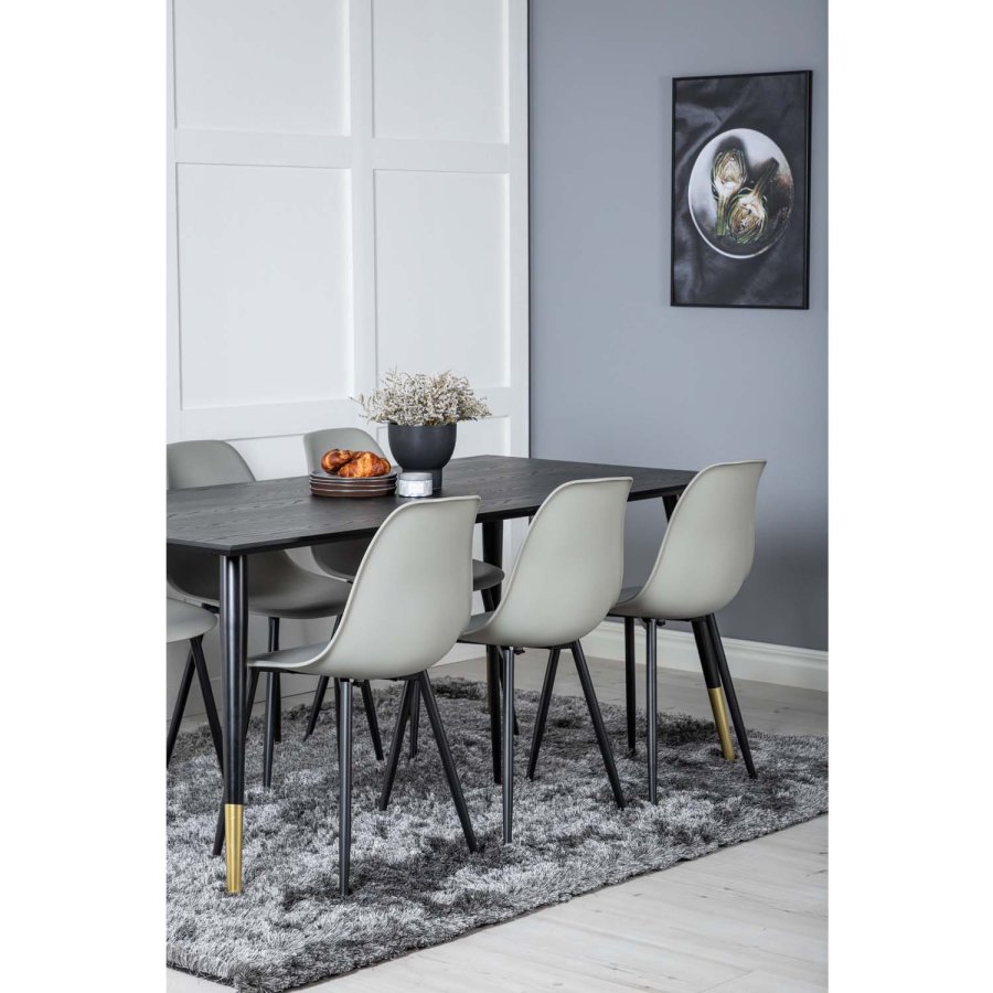 VENTURE DESIGN Dipp spisebordsst, m. 6 stole - sort finer/messing/sort metal, gr plastik/sort jern