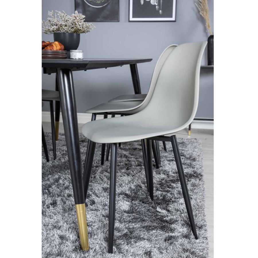 VENTURE DESIGN Dipp spisebordsst, m. 6 stole - sort finer/messing/sort metal, gr plastik/sort jern