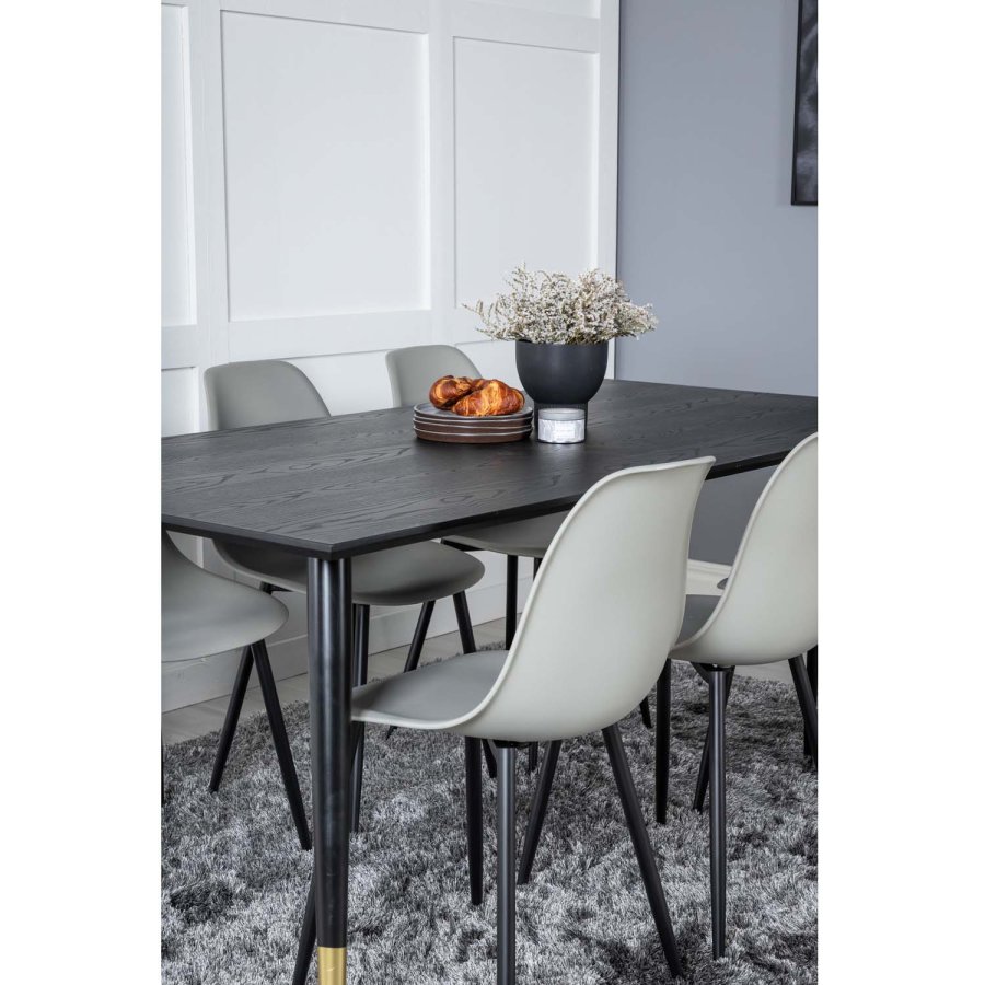 VENTURE DESIGN Dipp spisebordsst, m. 6 stole - sort finer/messing/sort metal, gr plastik/sort jern