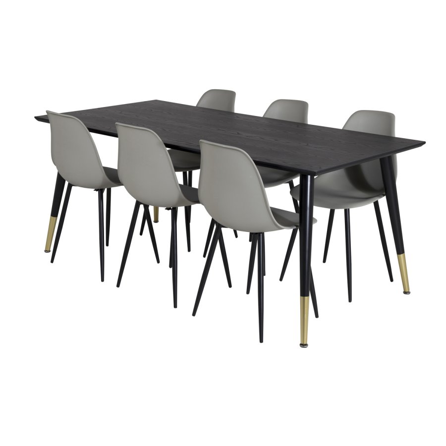VENTURE DESIGN Dipp spisebordsst, m. 6 stole - sort finer/messing/sort metal, gr plastik/sort jern