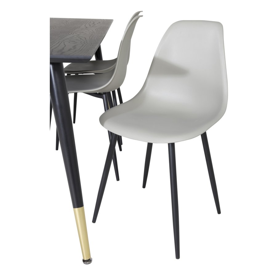 VENTURE DESIGN Dipp spisebordsst, m. 6 stole - sort finer/messing/sort metal, gr plastik/sort jern