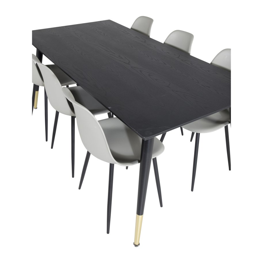 VENTURE DESIGN Dipp spisebordsst, m. 6 stole - sort finer/messing/sort metal, gr plastik/sort jern