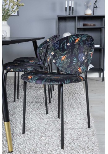 VENTURE DESIGN Dipp spisebordsst, m. 6 stole - sort finer/messing/sort metal, multi stof/sort metal