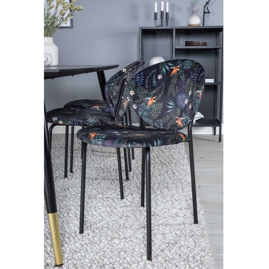 VENTURE DESIGN Dipp spisebordsst, m. 6 stole - sort finer/messing/sort metal, multi stof/sort metal