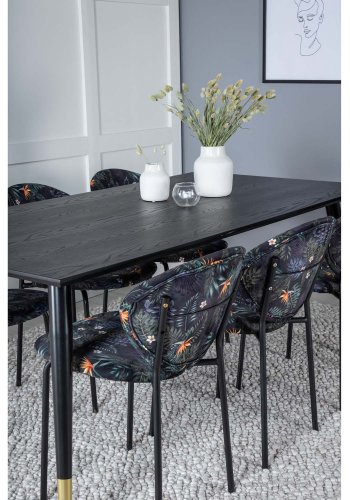 VENTURE DESIGN Dipp spisebordsst, m. 6 stole - sort finer/messing/sort metal, multi stof/sort metal