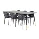 VENTURE DESIGN Dipp spisebordsst, m. 6 stole - sort finer/messing/sort metal, multi stof/sort metal