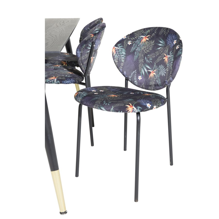 VENTURE DESIGN Dipp spisebordsst, m. 6 stole - sort finer/messing/sort metal, multi stof/sort metal