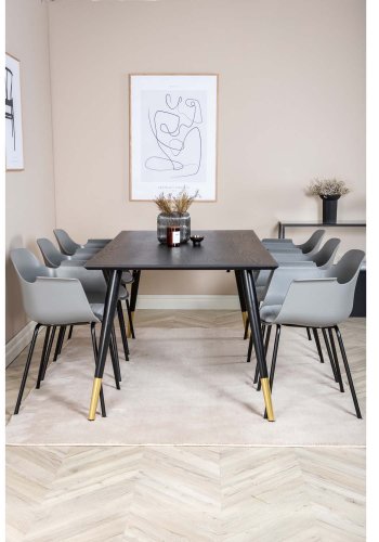 VENTURE DESIGN Dipp spisebordsst, m. 6 stole - sort finer/messing/sort metal, gr plast/sort metal