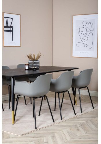 VENTURE DESIGN Dipp spisebordsst, m. 6 stole - sort finer/messing/sort metal, gr plast/sort metal