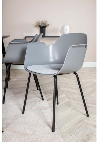 VENTURE DESIGN Dipp spisebordsst, m. 6 stole - sort finer/messing/sort metal, gr plast/sort metal