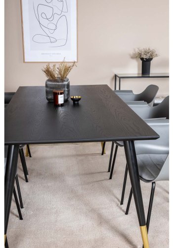 VENTURE DESIGN Dipp spisebordsst, m. 6 stole - sort finer/messing/sort metal, gr plast/sort metal
