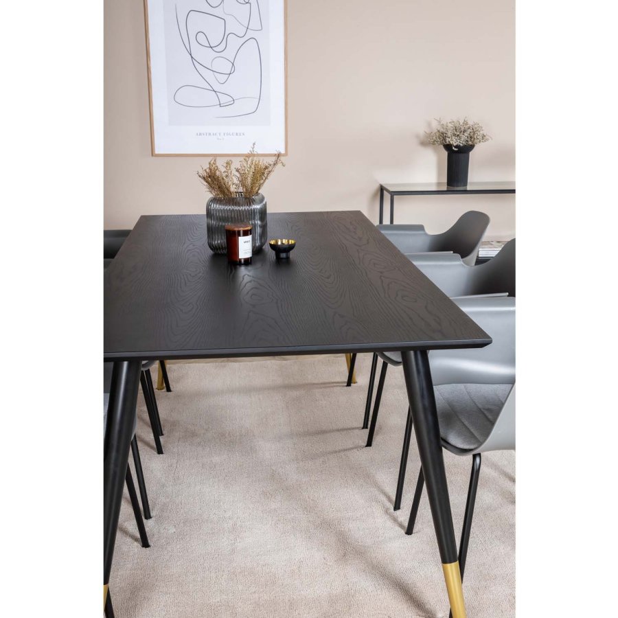 VENTURE DESIGN Dipp spisebordsst, m. 6 stole - sort finer/messing/sort metal, gr plast/sort metal