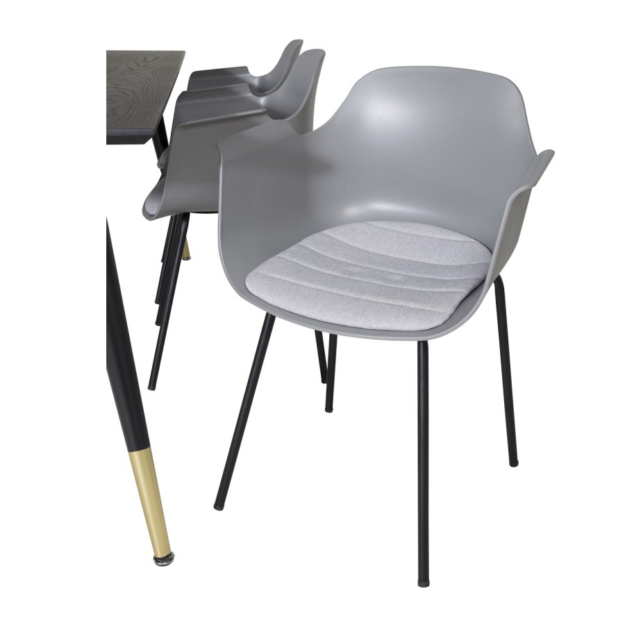 VENTURE DESIGN Dipp spisebordsst, m. 6 stole - sort finer/messing/sort metal, gr plast/sort metal