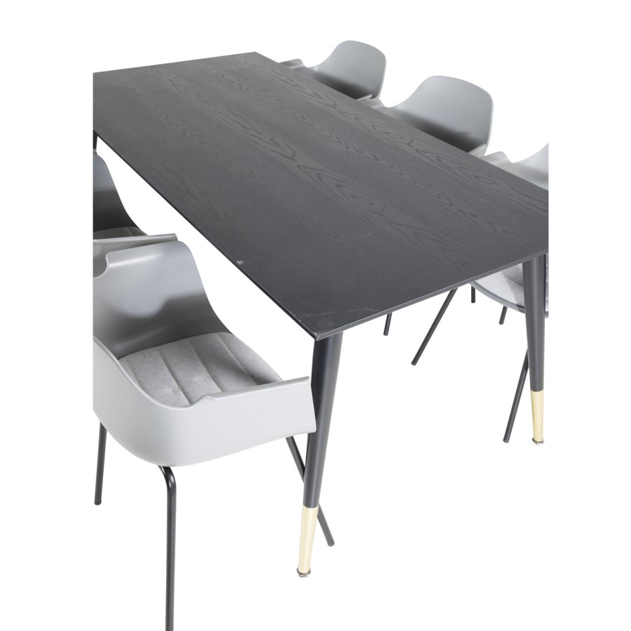 VENTURE DESIGN Dipp spisebordsst, m. 6 stole - sort finer/messing/sort metal, gr plast/sort metal