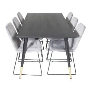 VENTURE DESIGN Dipp spisebordsst, m. 6 stole - sort finer/messing sort metal, gr fljl/sort metal