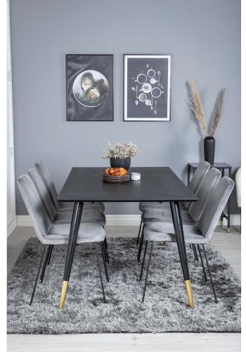 VENTURE DESIGN Dipp spisebordsst, m. 6 stole - sort finer/messing sort metal, gr fljl/sort metal