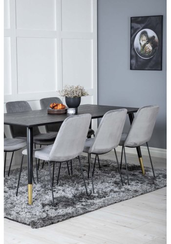VENTURE DESIGN Dipp spisebordsst, m. 6 stole - sort finer/messing sort metal, gr fljl/sort metal