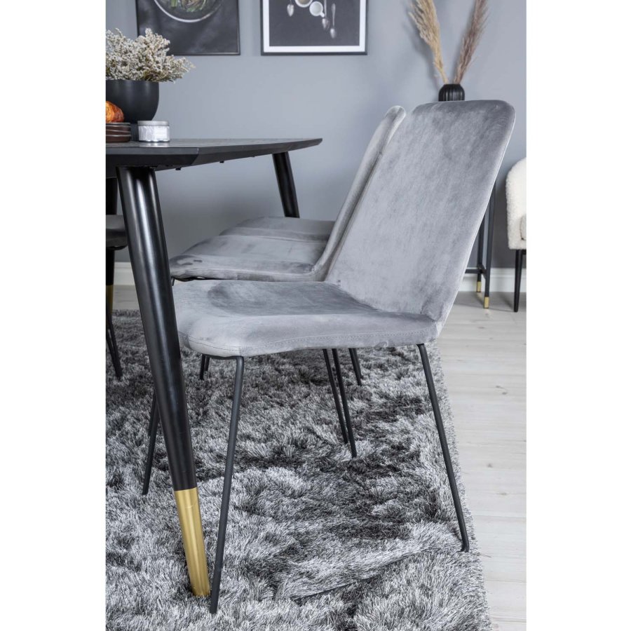 VENTURE DESIGN Dipp spisebordsst, m. 6 stole - sort finer/messing sort metal, gr fljl/sort metal