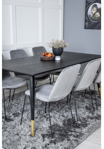 VENTURE DESIGN Dipp spisebordsst, m. 6 stole - sort finer/messing sort metal, gr fljl/sort metal