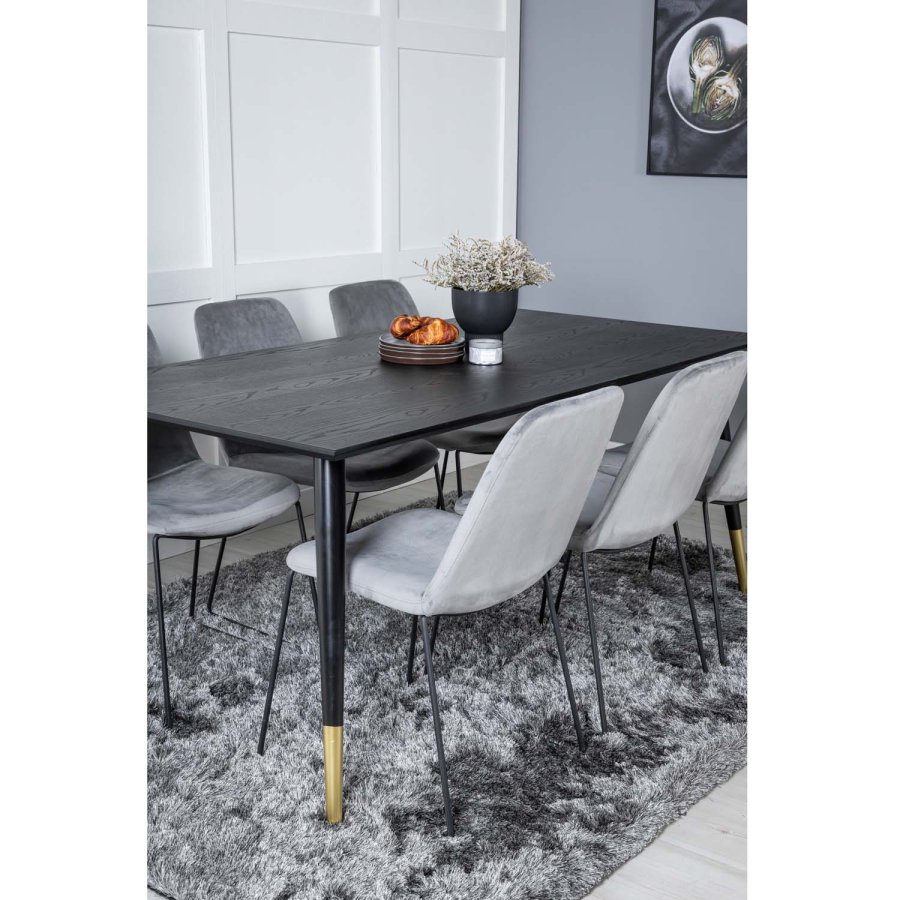 VENTURE DESIGN Dipp spisebordsst, m. 6 stole - sort finer/messing sort metal, gr fljl/sort metal