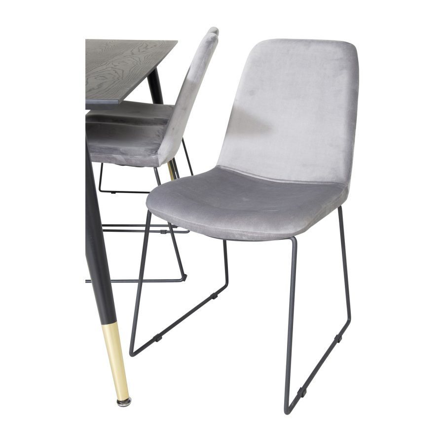 VENTURE DESIGN Dipp spisebordsst, m. 6 stole - sort finer/messing sort metal, gr fljl/sort metal