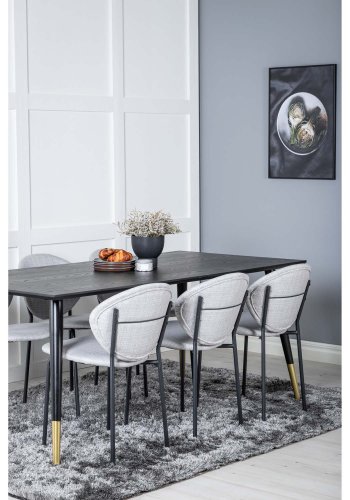 VENTURE DESIGN Dipp spisebordsst, m. 6 stole - sort finer/messing sort metal, gr stof/sort metal