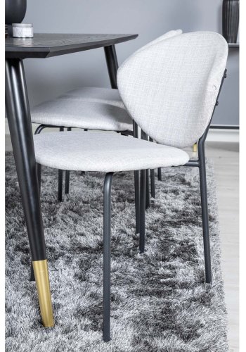 VENTURE DESIGN Dipp spisebordsst, m. 6 stole - sort finer/messing sort metal, gr stof/sort metal