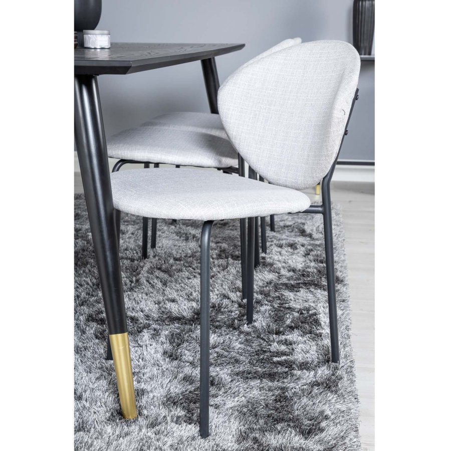 VENTURE DESIGN Dipp spisebordsst, m. 6 stole - sort finer/messing sort metal, gr stof/sort metal