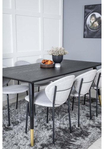 VENTURE DESIGN Dipp spisebordsst, m. 6 stole - sort finer/messing sort metal, gr stof/sort metal