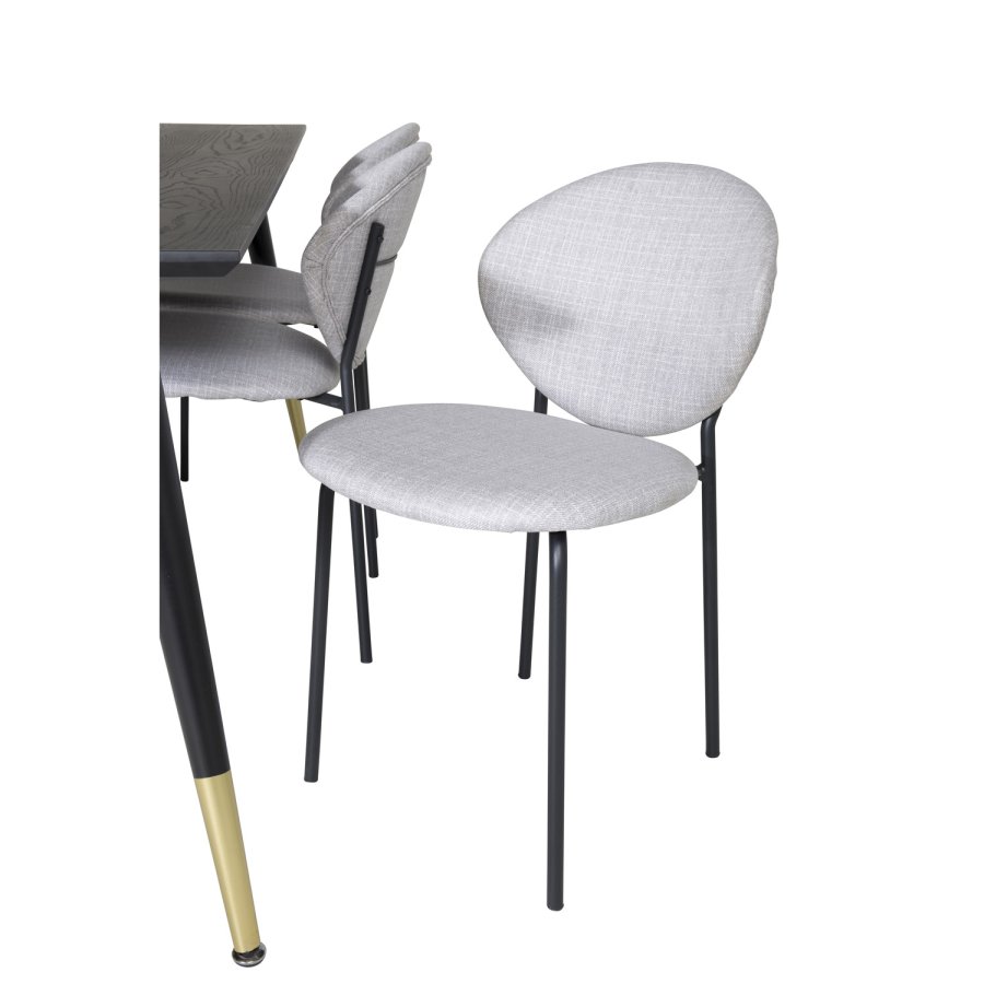 VENTURE DESIGN Dipp spisebordsst, m. 6 stole - sort finer/messing sort metal, gr stof/sort metal
