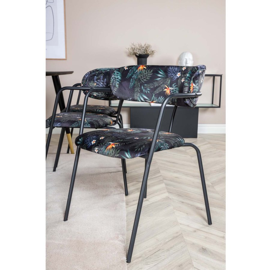 VENTURE DESIGN Dipp spisebordsst, m. 6 stole - sort finer/messing/sort metal, multi stof/sort metal