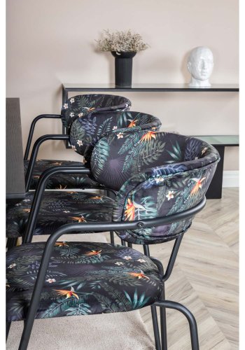 VENTURE DESIGN Dipp spisebordsst, m. 6 stole - sort finer/messing/sort metal, multi stof/sort metal