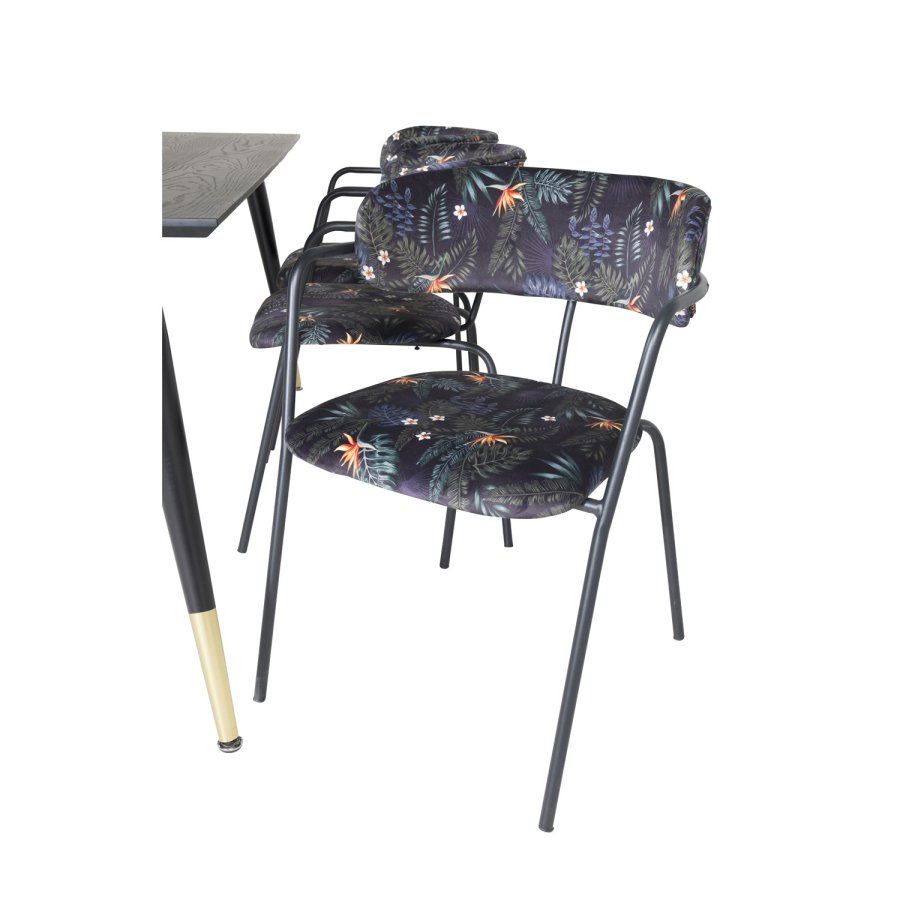 VENTURE DESIGN Dipp spisebordsst, m. 6 stole - sort finer/messing/sort metal, multi stof/sort metal