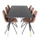 VENTURE DESIGN Dipp spisebordsst, m. 6 stole - sort finer/messing sort metal, brun PU/sort metal