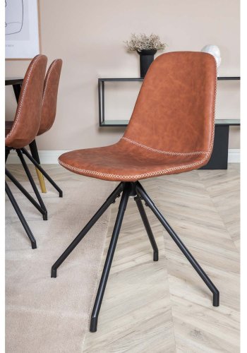 VENTURE DESIGN Dipp spisebordsst, m. 6 stole - sort finer/messing sort metal, brun PU/sort metal