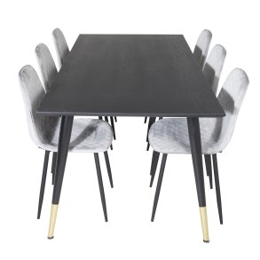 VENTURE DESIGN Dipp spisebordsst, m. 6 stole - sort finer/messing sort metal, gr fljl/sort metal