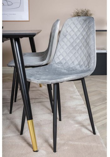 VENTURE DESIGN Dipp spisebordsst, m. 6 stole - sort finer/messing sort metal, gr fljl/sort metal