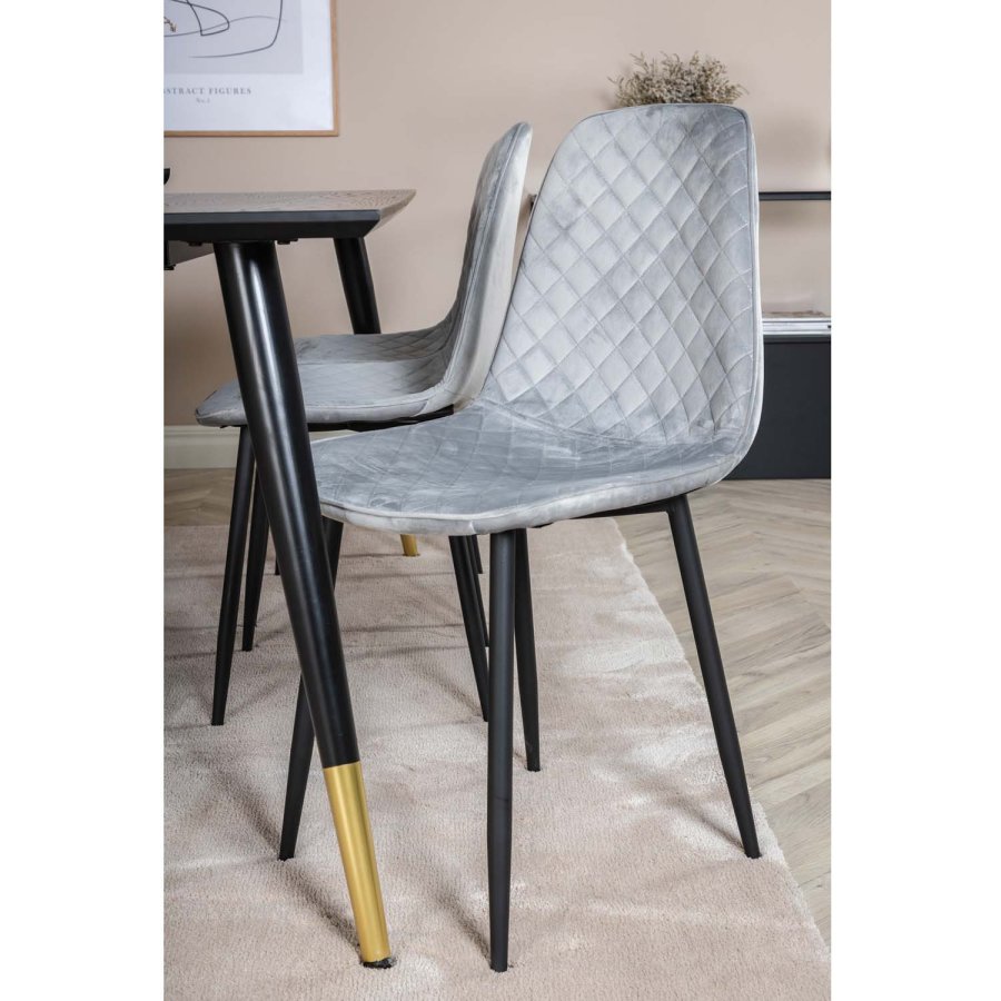 VENTURE DESIGN Dipp spisebordsst, m. 6 stole - sort finer/messing sort metal, gr fljl/sort metal