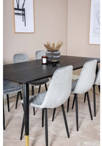 VENTURE DESIGN Dipp spisebordsst, m. 6 stole - sort finer/messing sort metal, gr fljl/sort metal