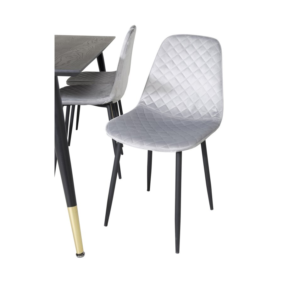 VENTURE DESIGN Dipp spisebordsst, m. 6 stole - sort finer/messing sort metal, gr fljl/sort metal