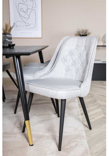 VENTURE DESIGN Dipp spisebordsst, m. 6 stole - sort finer/messing/sort metal, gr stof/sort metal