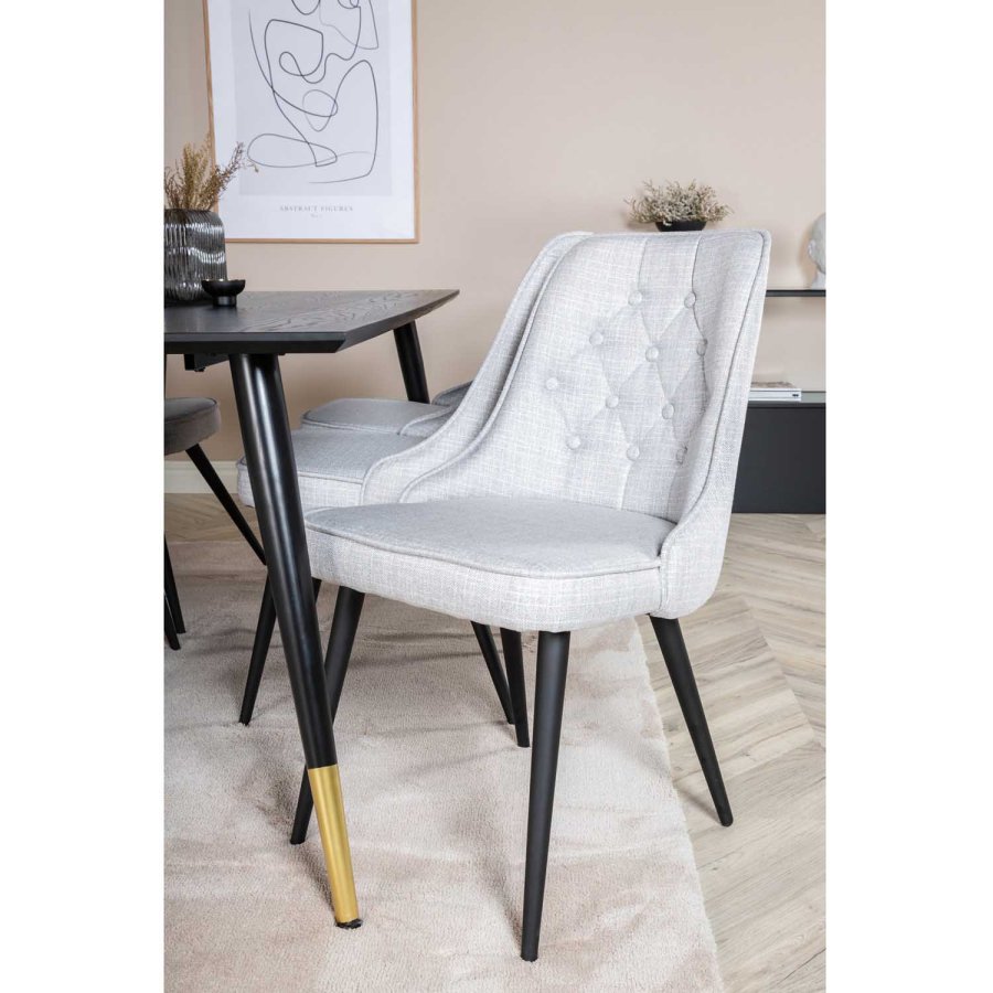 VENTURE DESIGN Dipp spisebordsst, m. 6 stole - sort finer/messing/sort metal, gr stof/sort metal