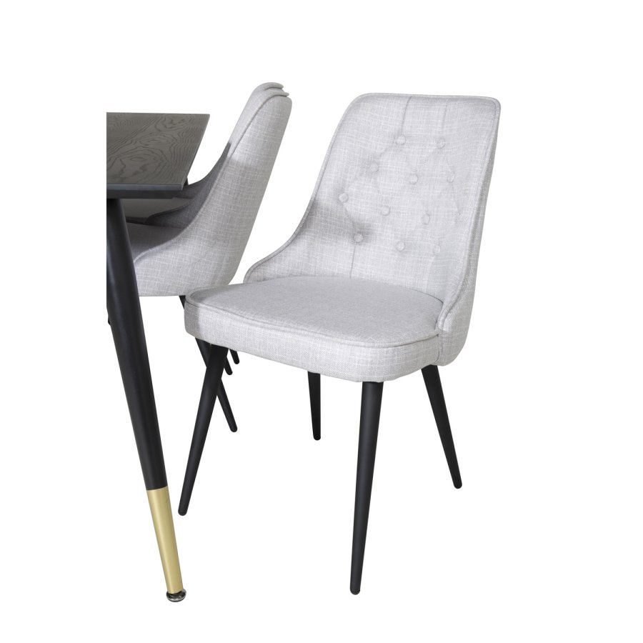 VENTURE DESIGN Dipp spisebordsst, m. 6 stole - sort finer/messing/sort metal, gr stof/sort metal