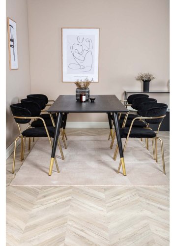 VENTURE DESIGN Dipp spisebordsst, m. 6 stole - sort finer/messing sort metal/sort fljl