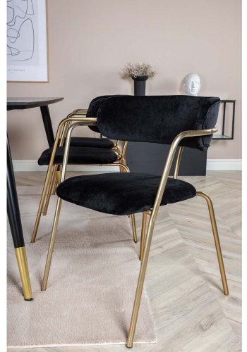 VENTURE DESIGN Dipp spisebordsst, m. 6 stole - sort finer/messing sort metal/sort fljl